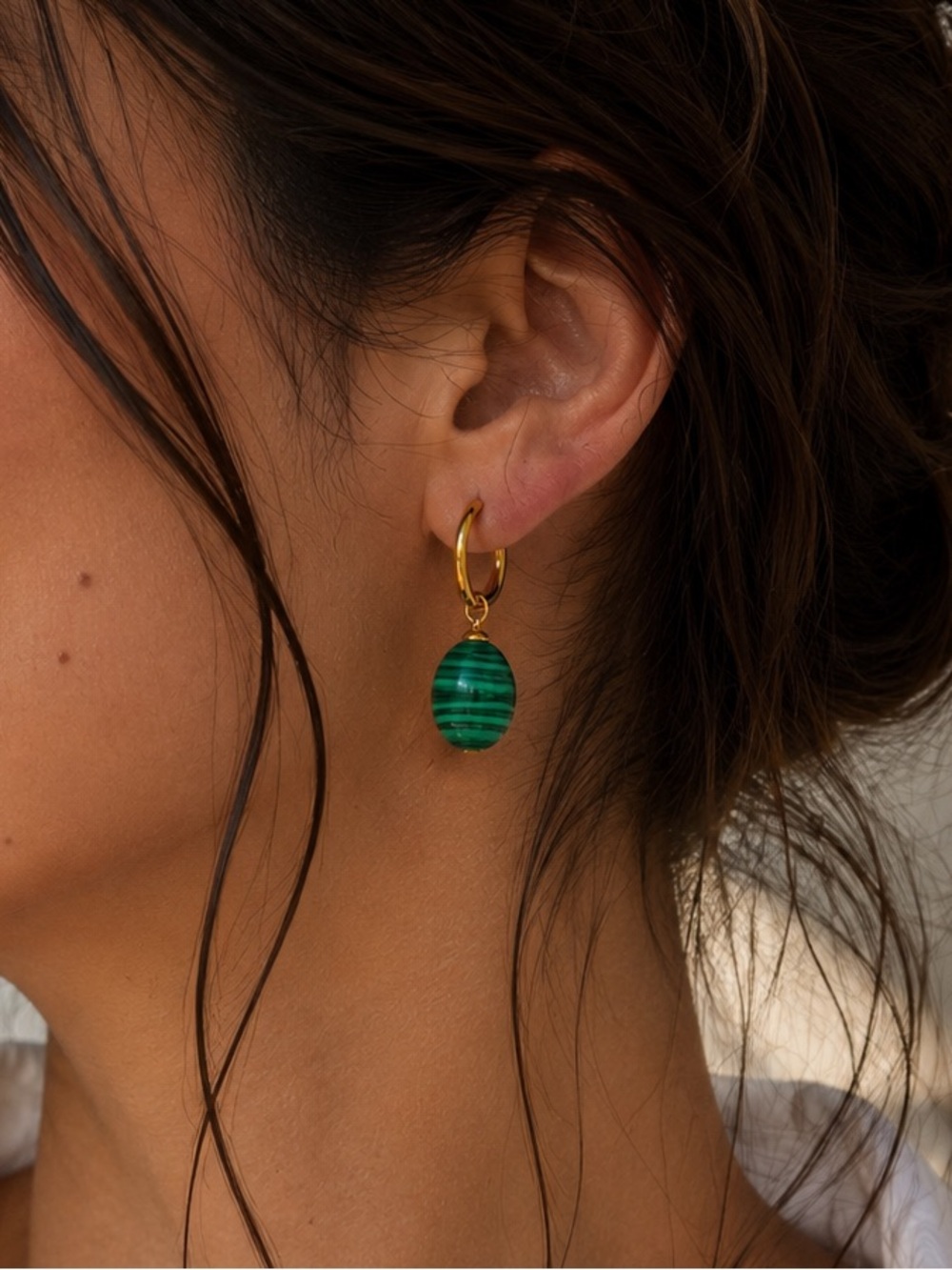 18K Gold Plated Green Stone Drop Earrings